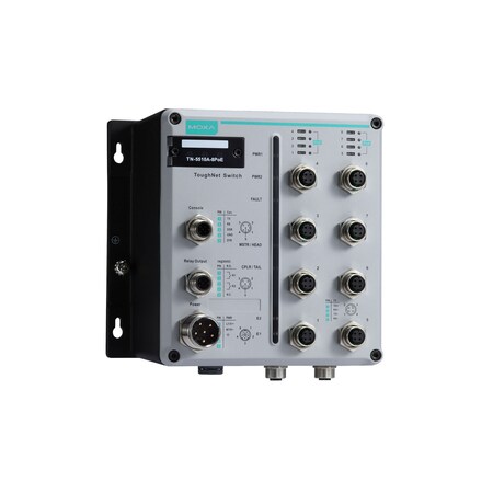 Moxa 8 Fe w/802.3Poe+, 2 Ge M12Prts w/Bypass Funct, Tn-5510A-8Poe-2Gtxbp-Wv-T TN-5510A-8PoE-2GTXBP-WV-T